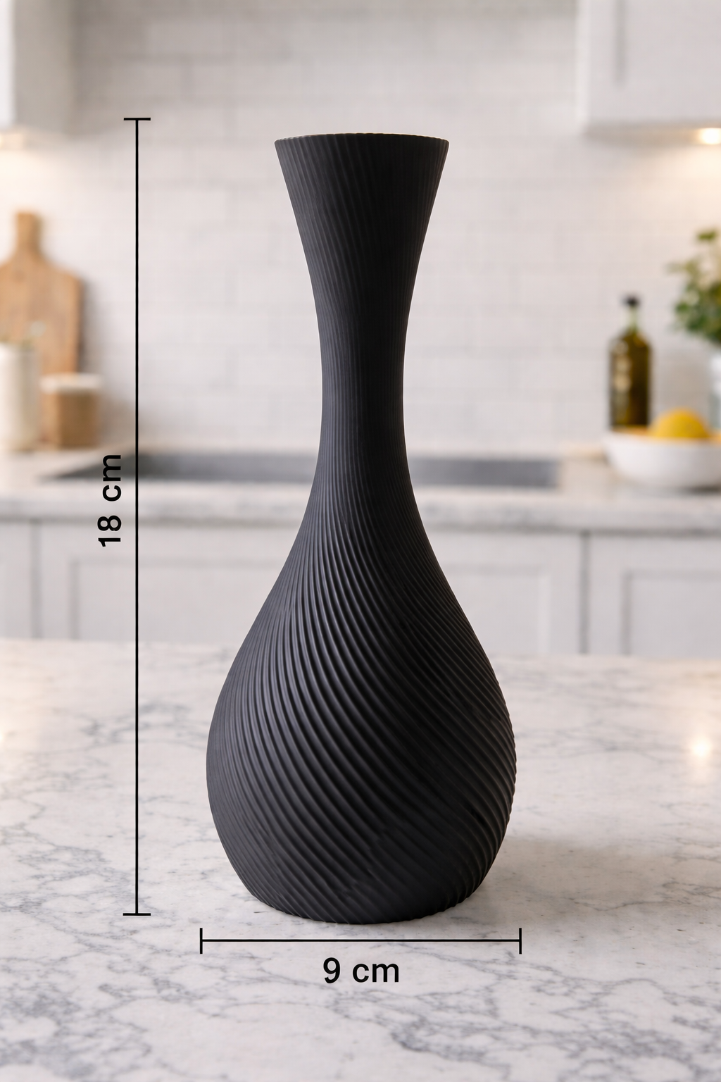 Faber Lux Ribbed Flower Black Vase - 17cm Tall view 2